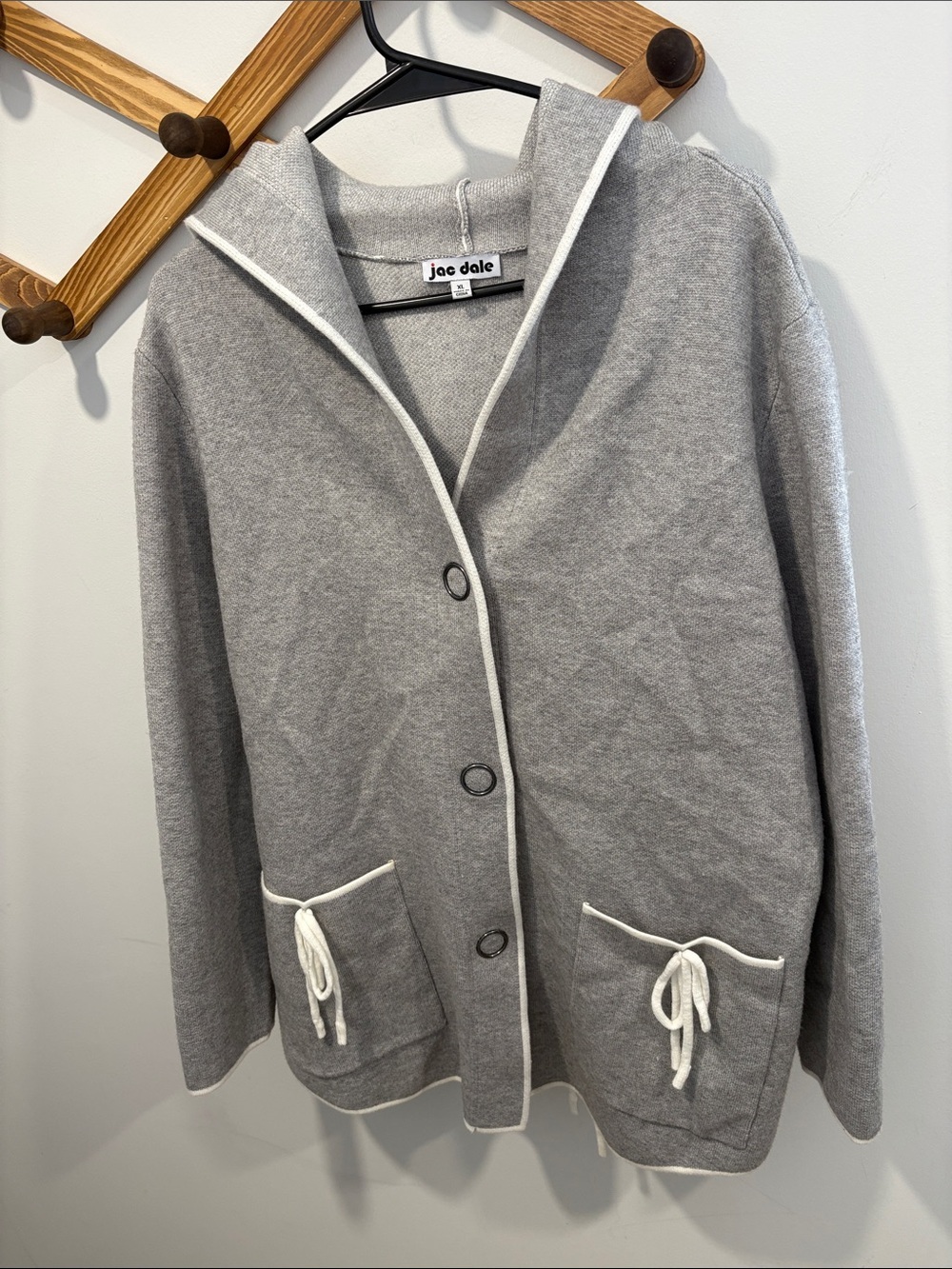 Jac Dale hooded grey cardigan with tie up details - Picture 3 of 10